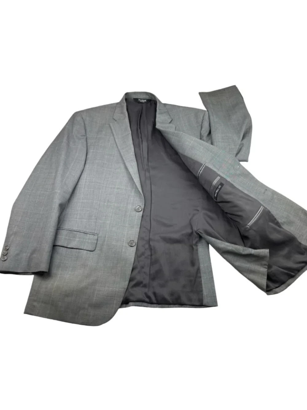 Jos A Bank Men's 100% Wool Tailored Fit 2-Button Blazer Gray/Blue Plaid • 43R